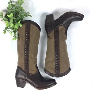 Frye Brown Canvas & Leather Boots NWOT